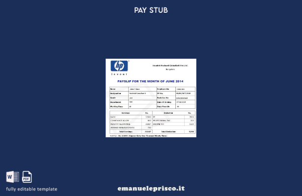 modello di busta paga HP Hewlett Packard GlobalSoft Pvt.Ltd in stile verificato